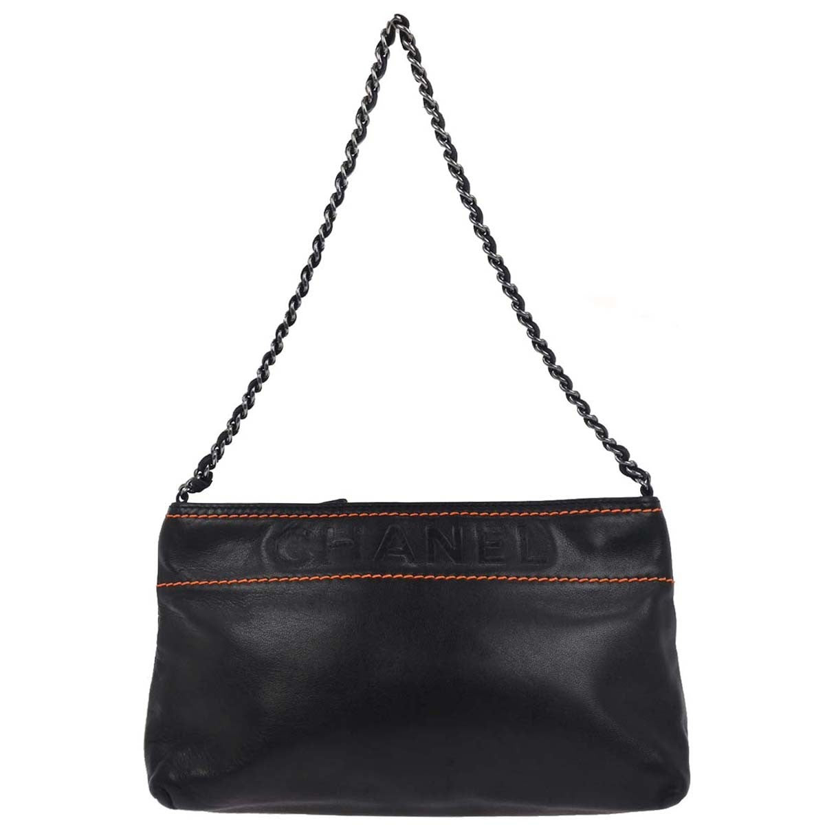 Chanel Lax Pochette Leather, BLACK, LEATHER, Clutche & pouche