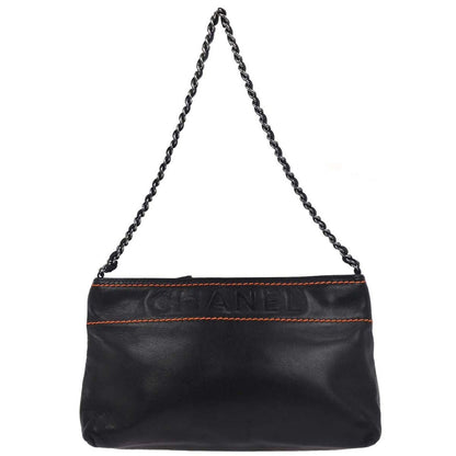 Chanel Lax Pochette Leather, BLACK, LEATHER, Clutche & pouche