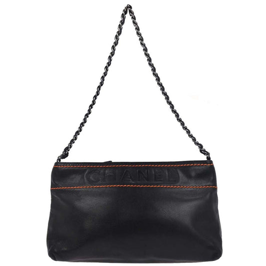 Chanel Lax Pochette Leather, BLACK, LEATHER, Clutche & pouche