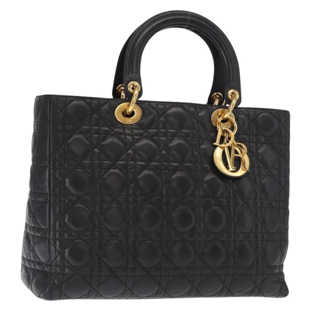 Christian Dior Vintage Lady Dior Bag Cannage Quilt Lambskin, BLACK, LEATHER, Tote bag