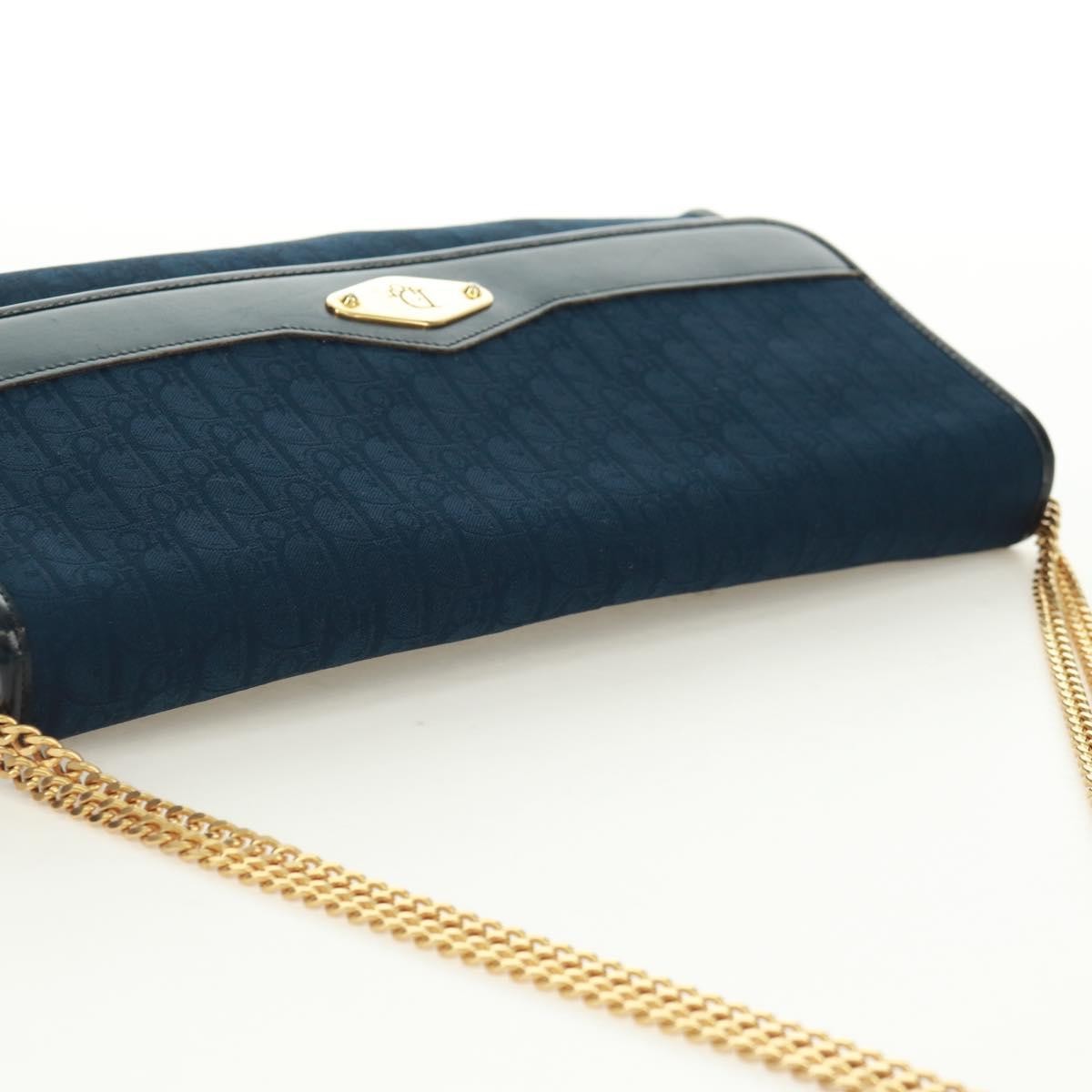 Christian Dior Vintage Chain Flap Shoulder Bag Diorissimo Canvas, Navy, Canvas, Shoulder Bag