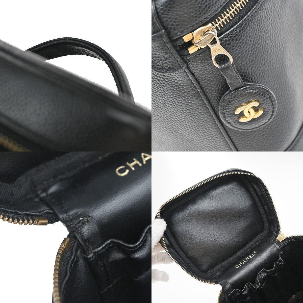 Chanel Vintage Timeless Cosmetic Case Caviar, BLACK, LEATHER, Handbag