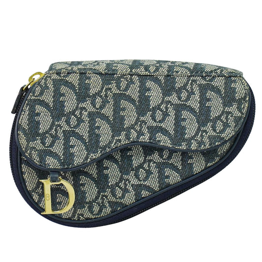 Christian Dior Saddle Zip Pouch Diorissimo Canvas, NAVY, CANVAS, Clutche & pouche