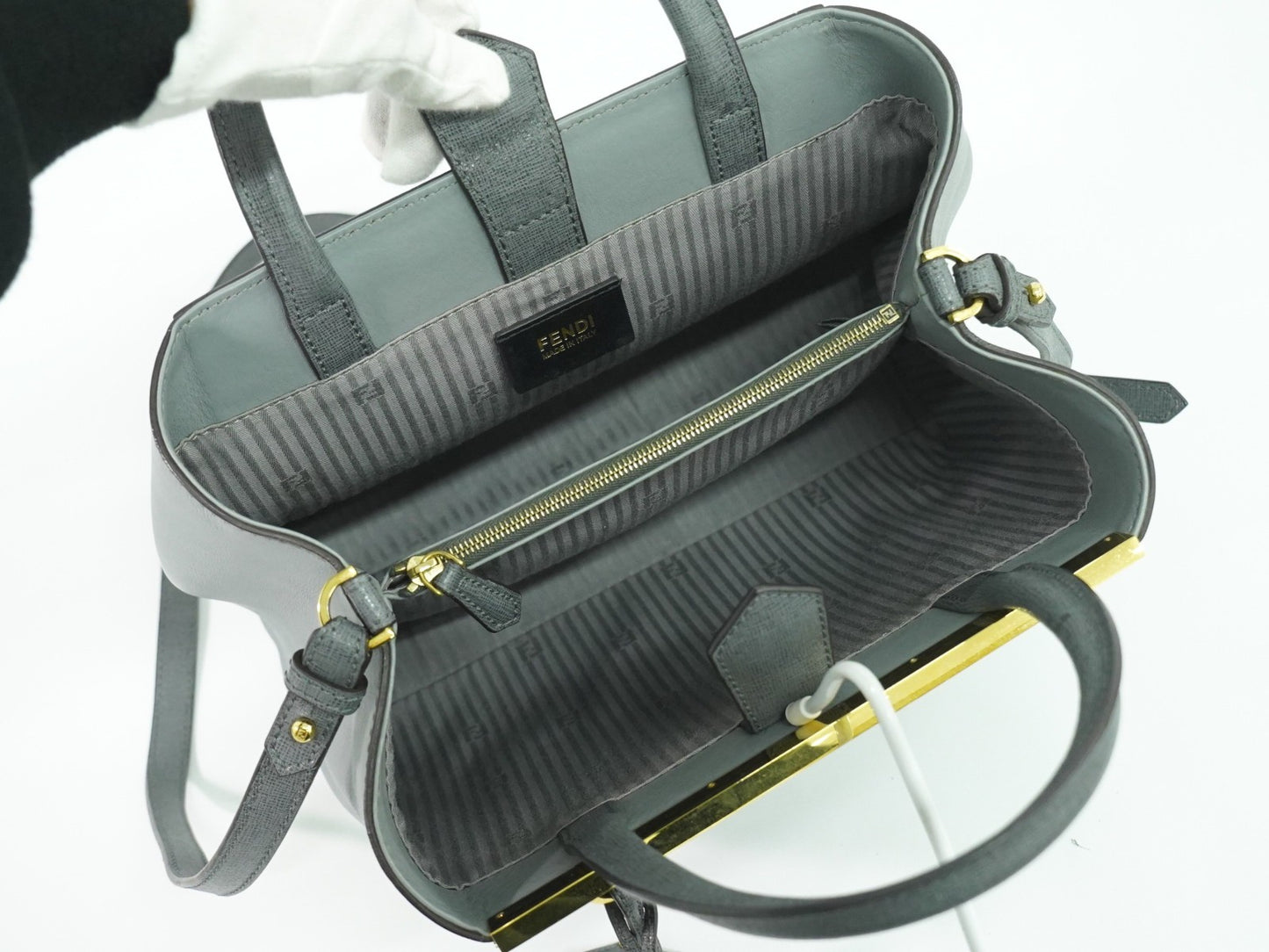 Fendi 2Jours Bag Leather, GRAY, LEATHER, Handbag