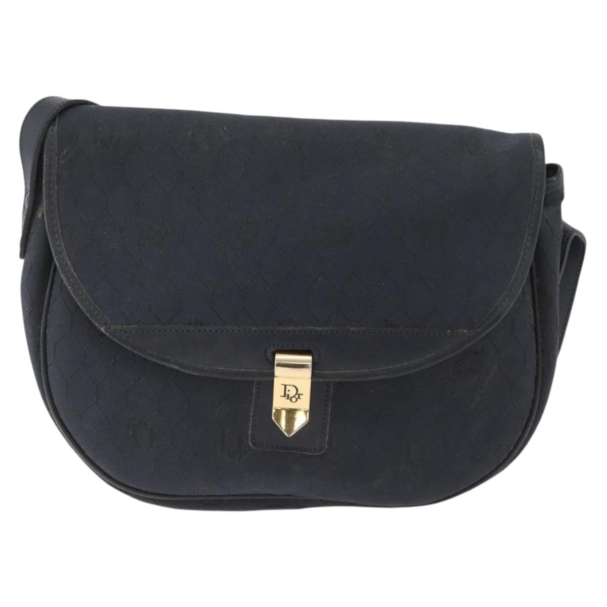 Christian Dior Vintage Honeycomb Flap Crossbody Bag Canvas and Leather, BLACK, CANVAS, Shoulder bag