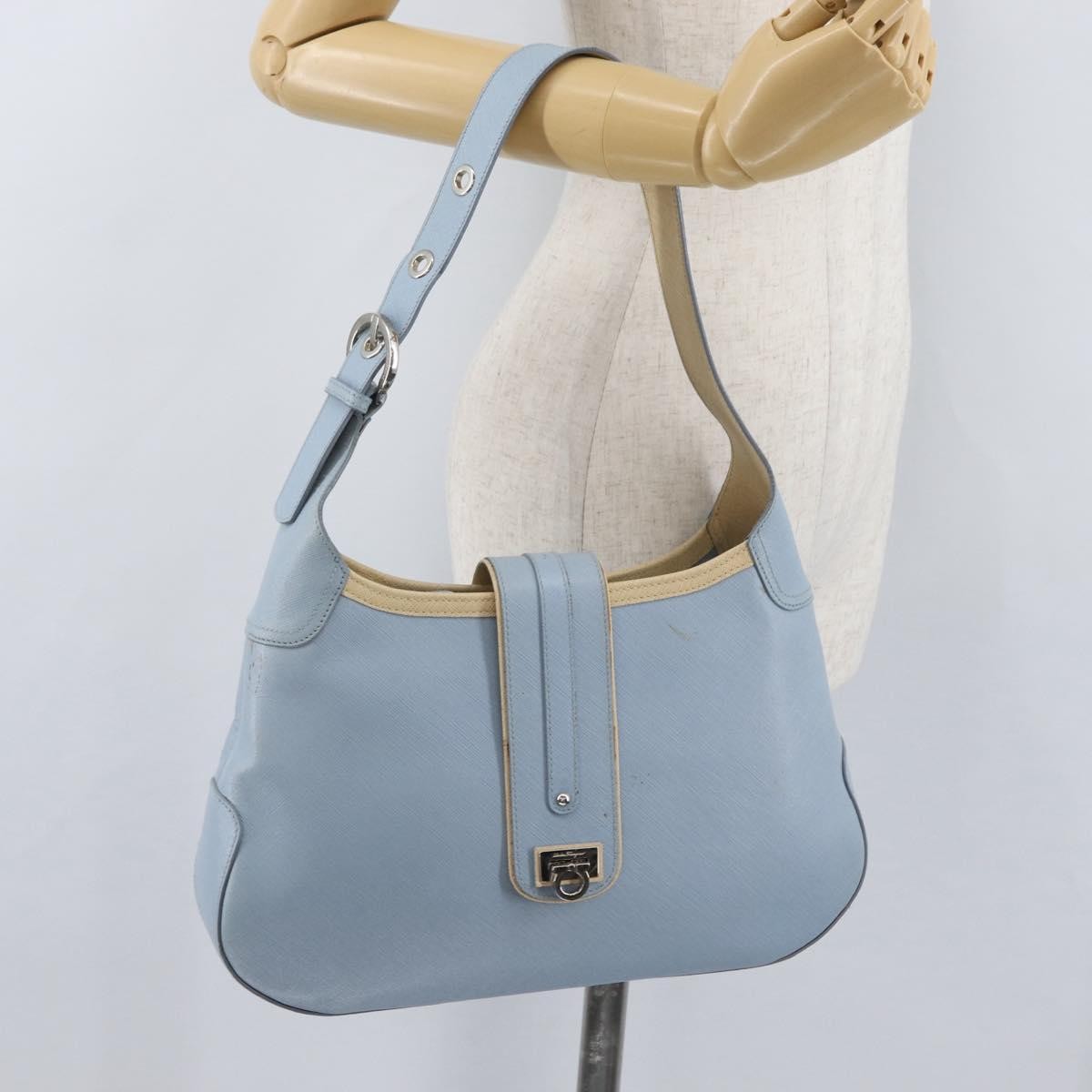 Salvatore Ferragamo Gancini Shoulder Bag Leather, BLUE, LEATHER, Shoulder bag