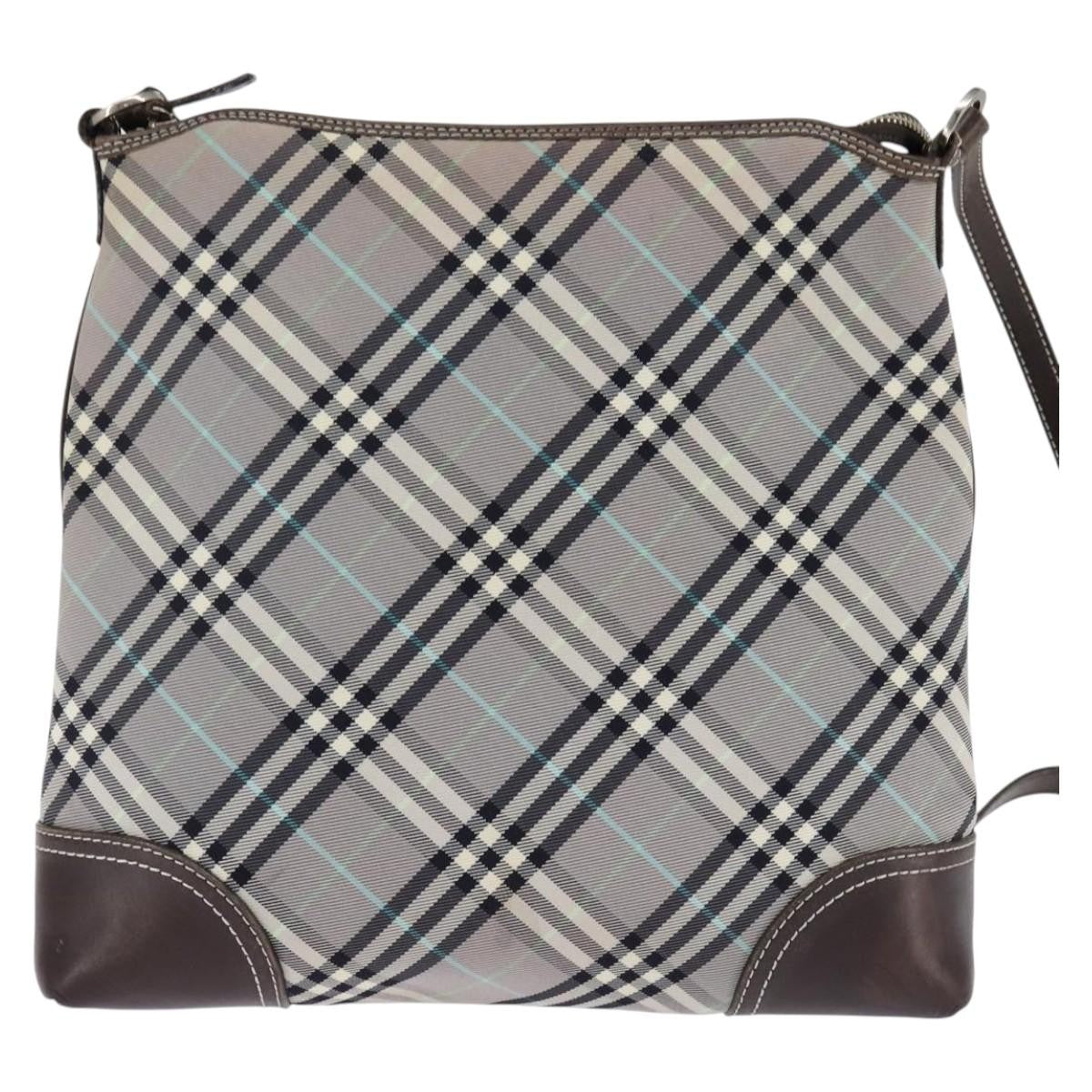 Burberry Nova Check Blue Label Canvas, Gray, Nylon, Shoulder Bag
