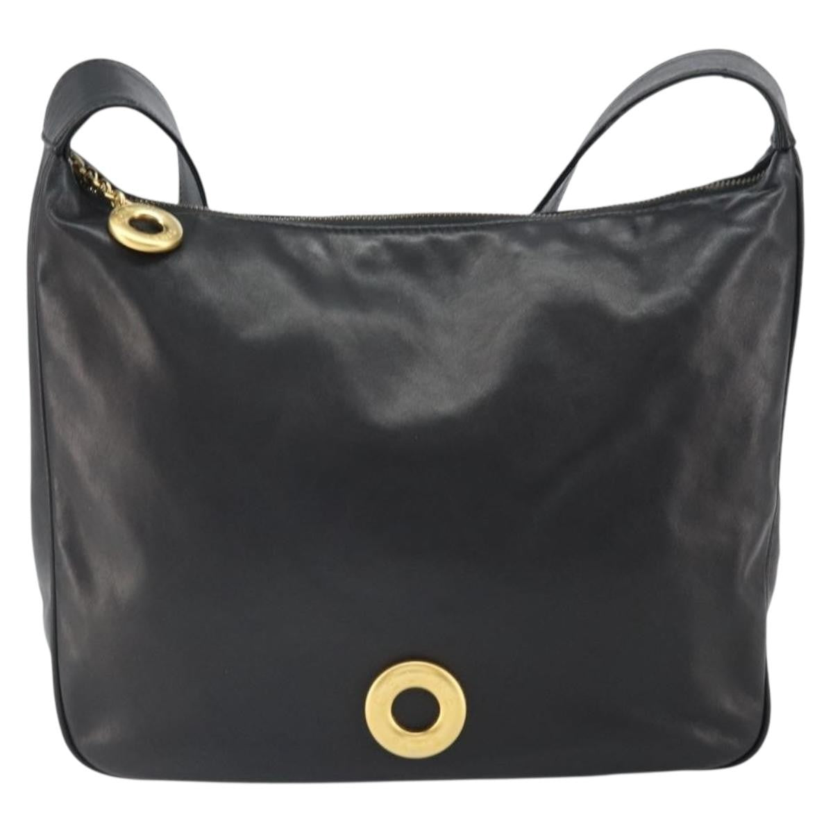 Celine Circle Logo Shoulder Bag Leather, BLACK, LEATHER, Shoulder bag