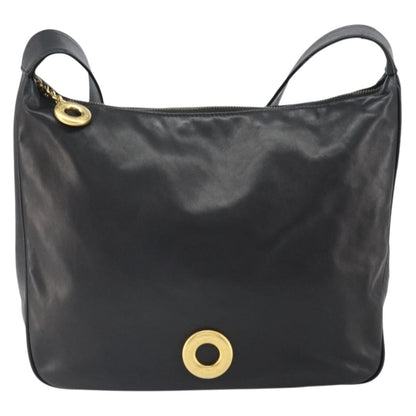 Celine Circle Logo Shoulder Bag Leather, BLACK, LEATHER, Shoulder bag