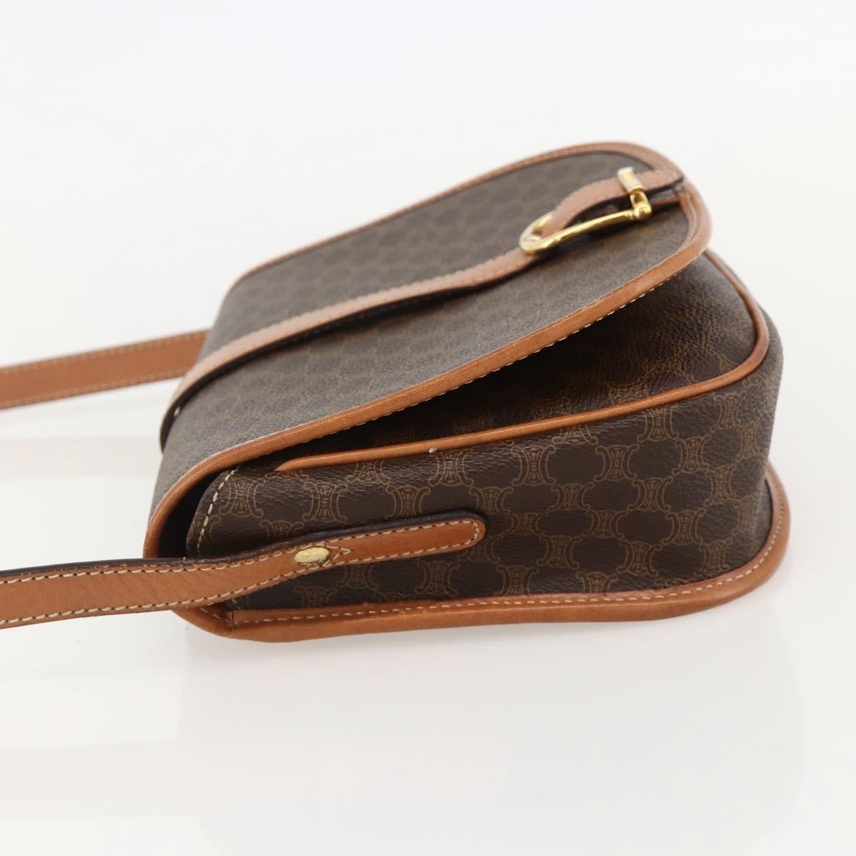 Celine Vintage Macadam Shoulder Bag Canvas and Leather, Brown, PVC, Shoulder Bag