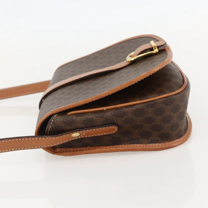 Celine Vintage Macadam Shoulder Bag Canvas and Leather, Brown, PVC, Shoulder Bag