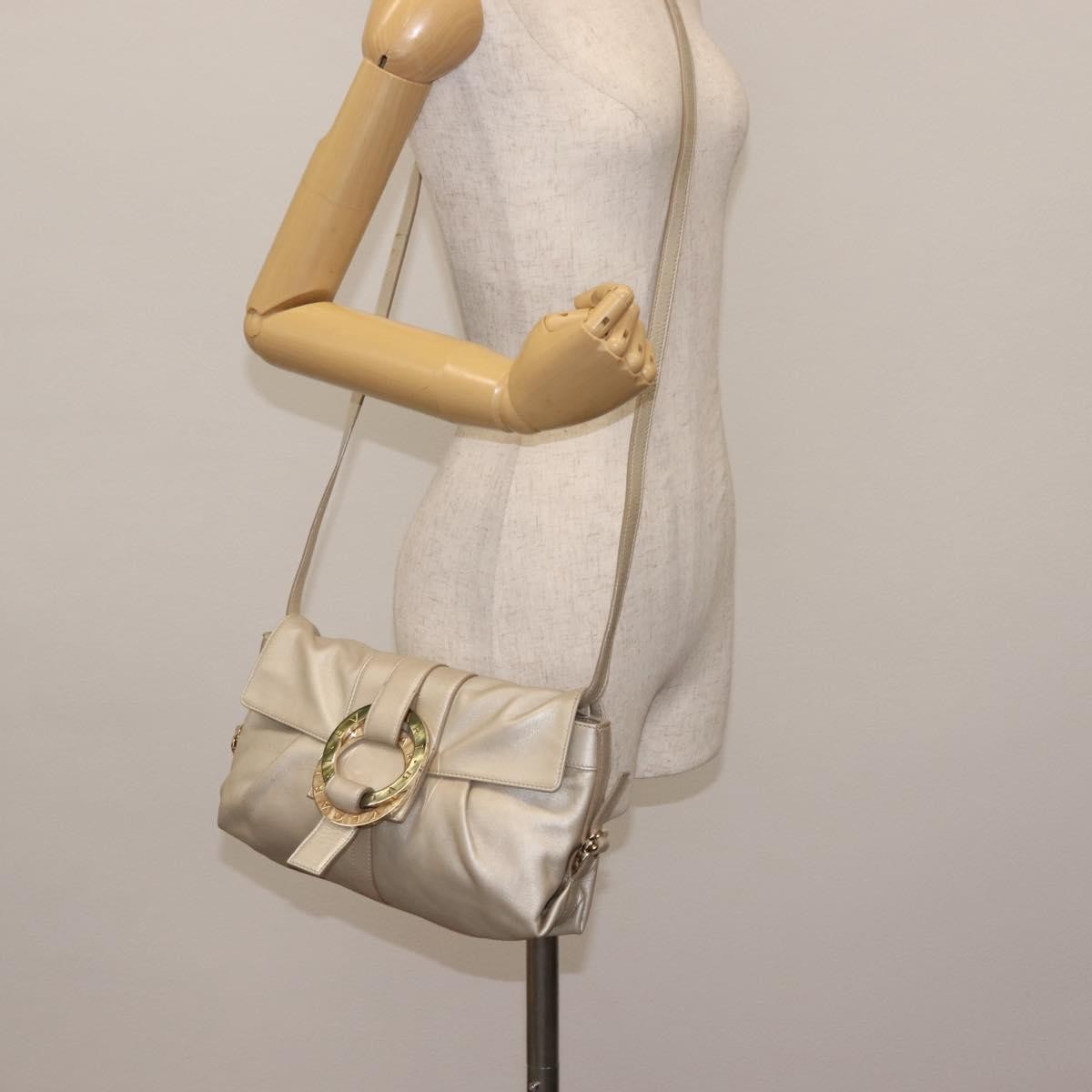 Bvlgari Chandra Flap Shoulder Bag Leather, Silver, Leather, Shoulder Bag