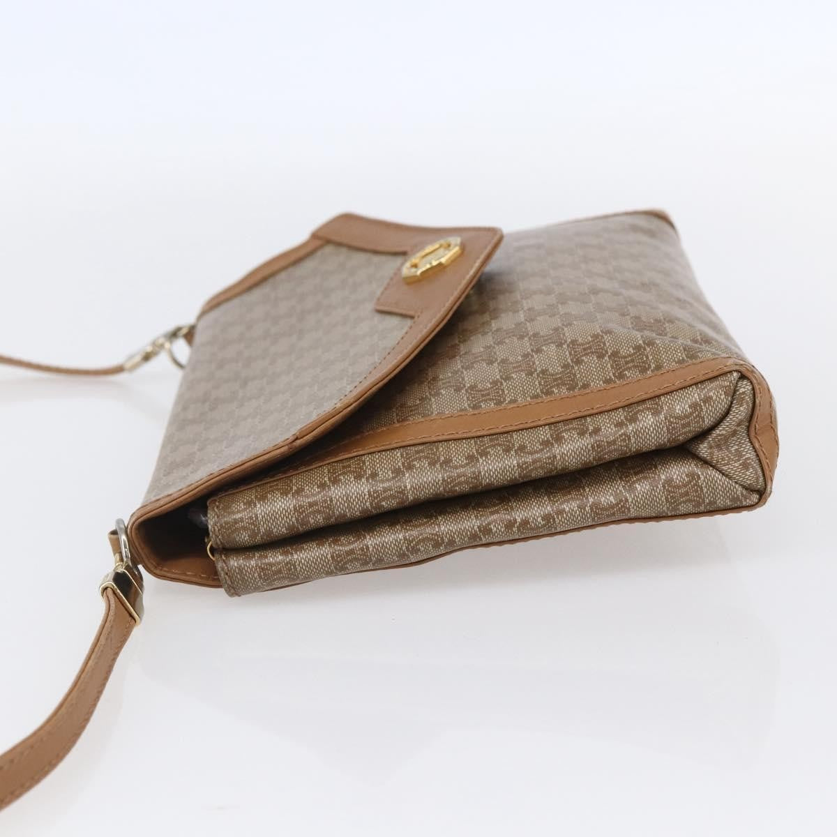 Celine Vintage Macadam Shoulder Bag Canvas and Leather, BEIGE, CANVAS, Shoulder bag