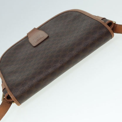 Celine Vintage Saddle Flap Shoulder Bag Macadam Coated Canvas, BROWN, CANVAS, Shoulder bag