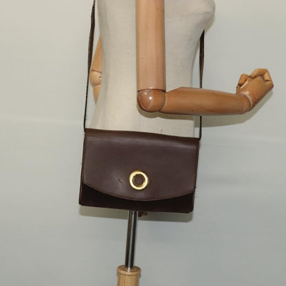 Celine Circle logo Suede and Leather, BROWN, SUEDE, Shoulder bag