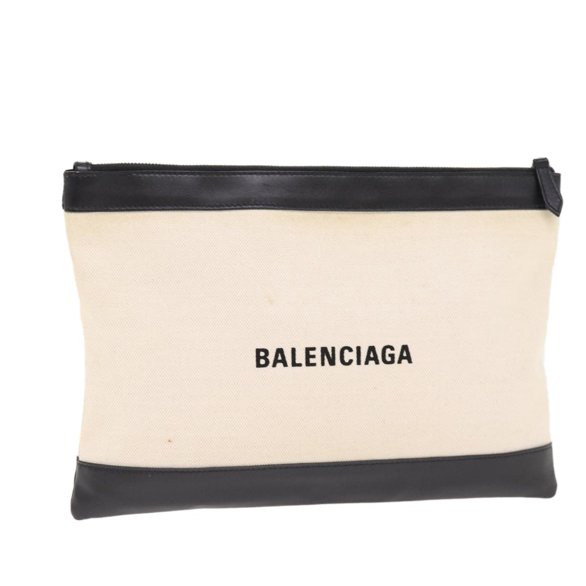 Balenciaga Navy Zip Pouch Canvas and Leather, BEIGE, CANVAS, Clutche & pouche