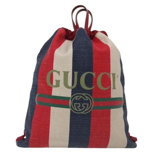 Gucci Logo Drawstring Backpack Striped Canvas, MULTICOLOUR, CANVAS, Backpack