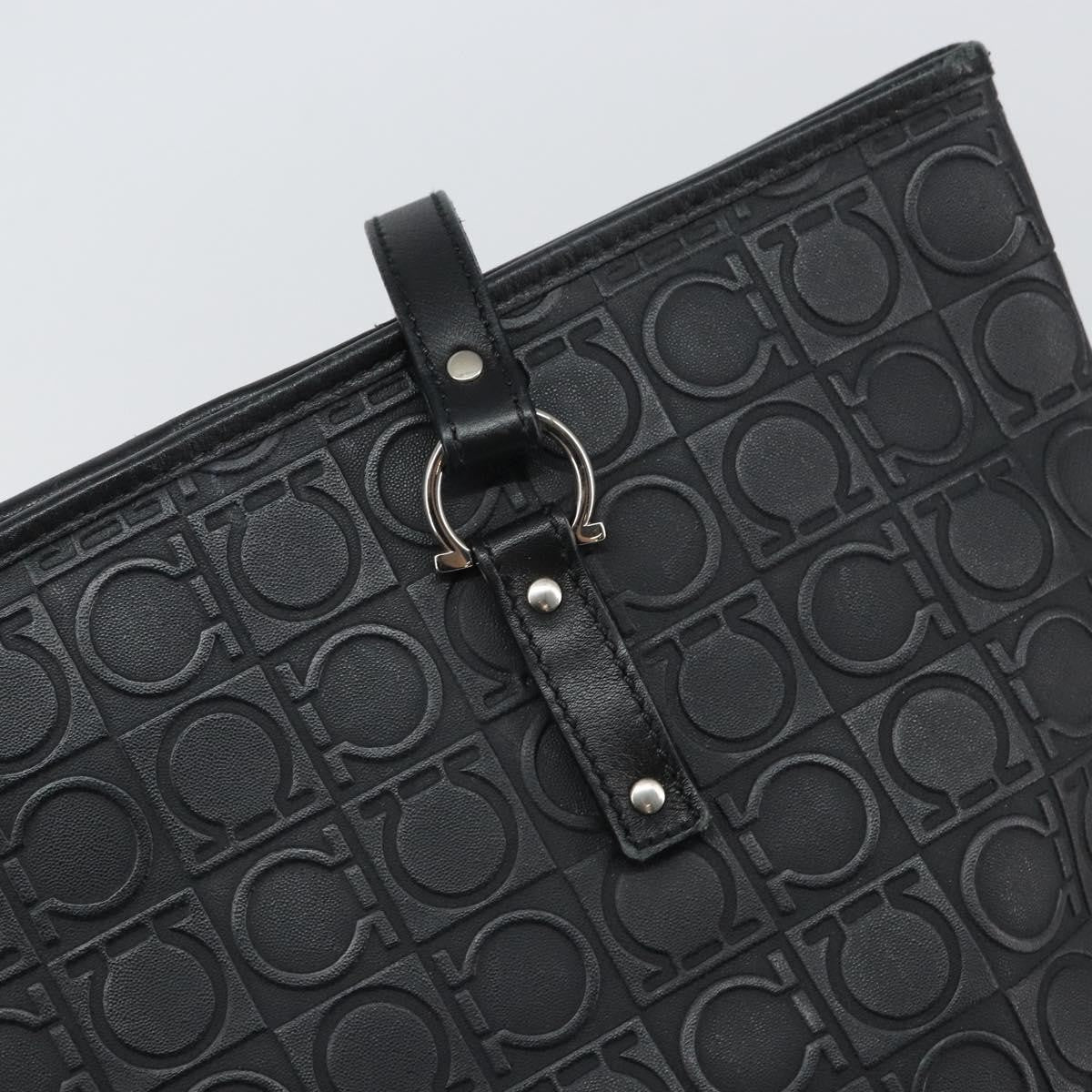 Salvatore Ferragamo Gancini Tote Leather, BLACK, LEATHER, Tote bag