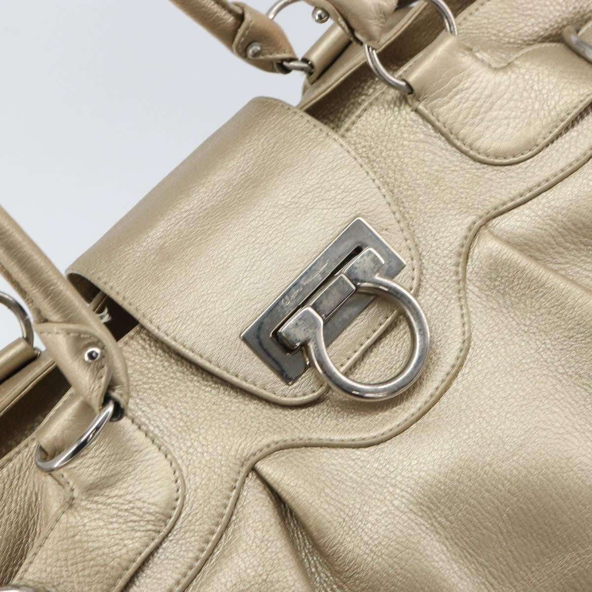 Salvatore Ferragamo Gancini handbag Leather, GOLD, LEATHER, Handbag