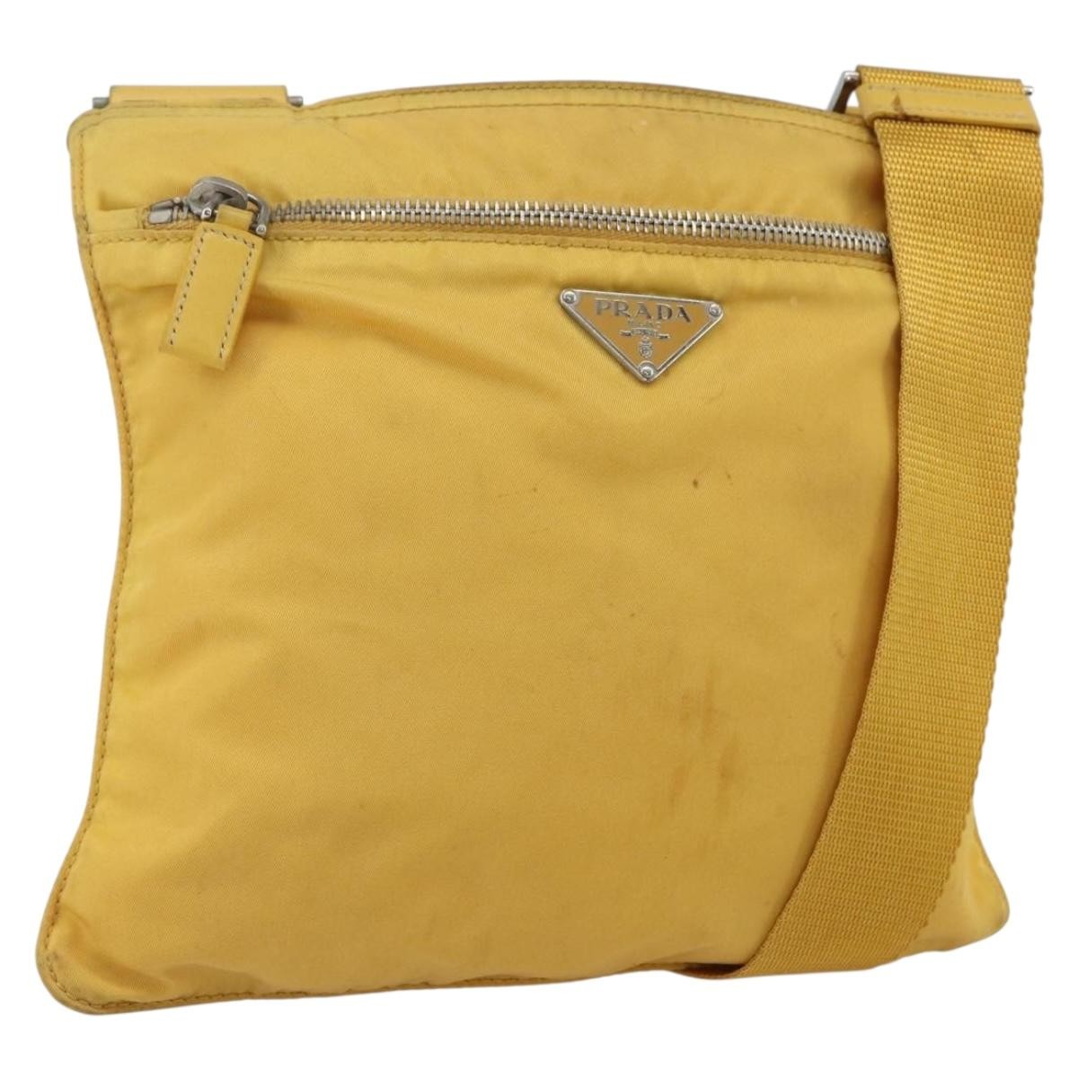 Prada Front Pocket Messenger Bag Tessuto, YELLOW, NYLON, Shoulder bag