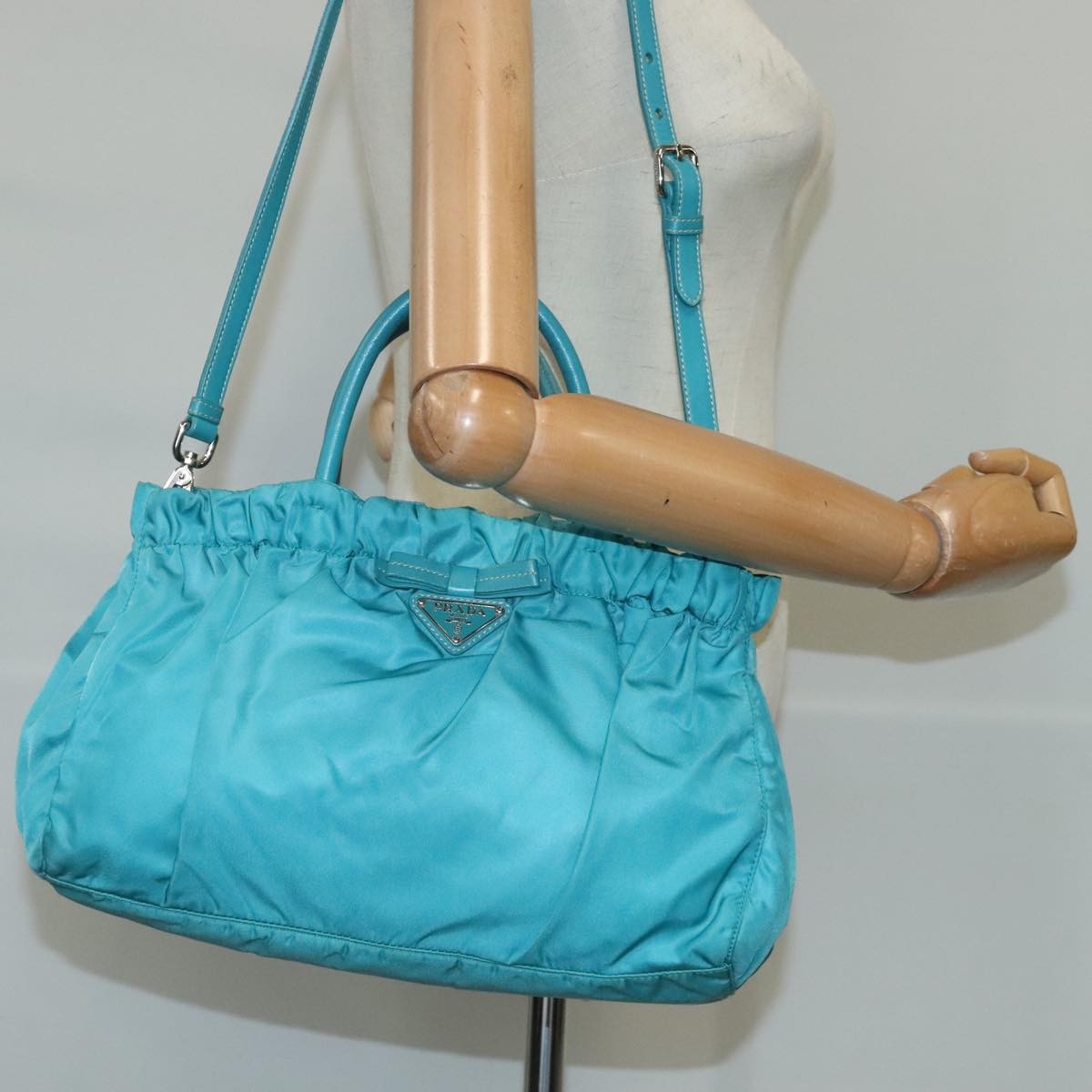 Prada Bow Convertible Tote Tessuto, BLUE, NYLON, Handbag