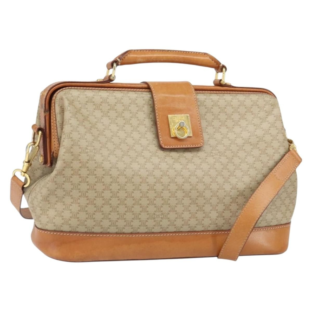 Celine Vintage Macadam Handbag Canvas and Leather, BEIGE, CANVAS, Handbag