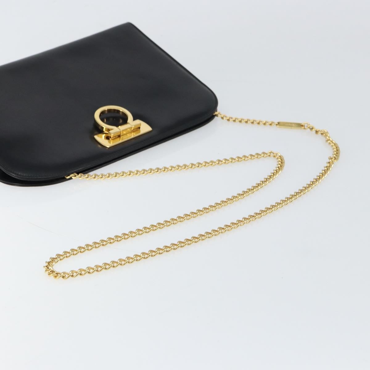 Salvatore Ferragamo Vintage Gancini Chain Shoulder Bag Leather, BLACK, LEATHER, Shoulder bag