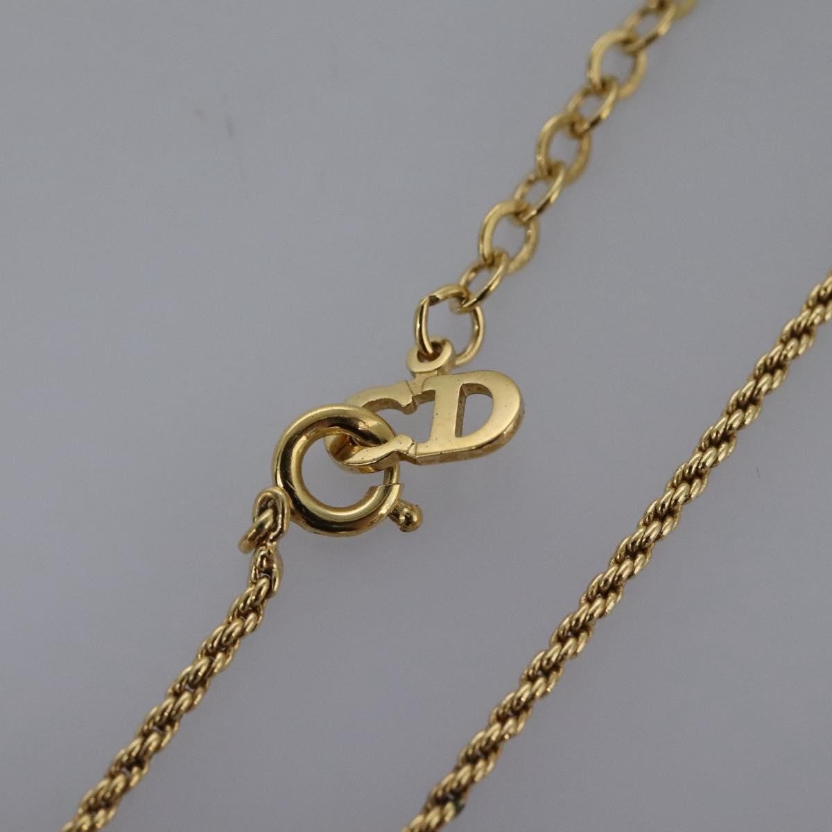 Christian Dior Logo Heart Pendant Necklace Metal with Crystal, GOLD, METAL, Necklace