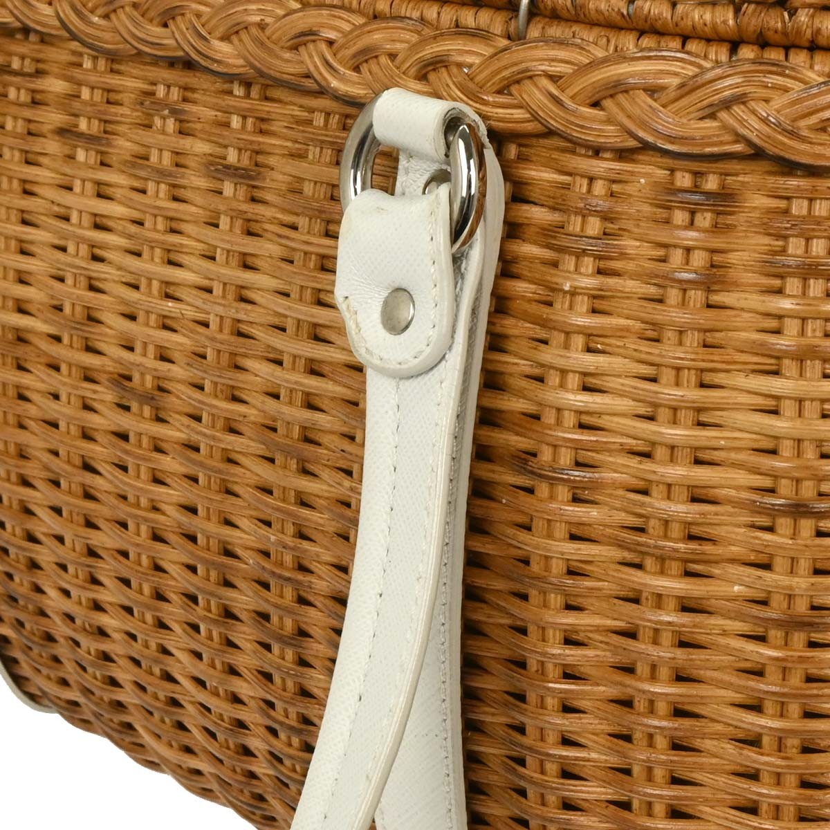 Salvatore Ferragamo Basket Gancini Handbag Leather and Wicker, WHITE, LEATHER, Handbag