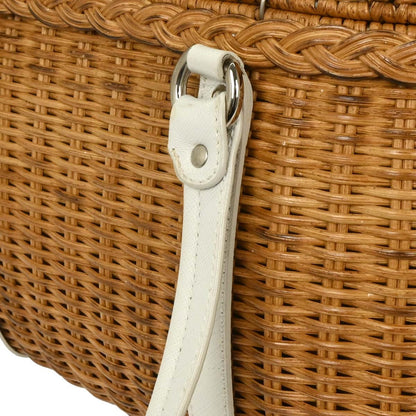 Salvatore Ferragamo Basket Gancini Handbag Leather and Wicker, WHITE, LEATHER, Handbag