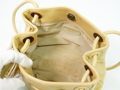 Chanel Vintage CC Tassel Shoulder Bag Lambskin, BEIGE, LEATHER, Shoulder bag