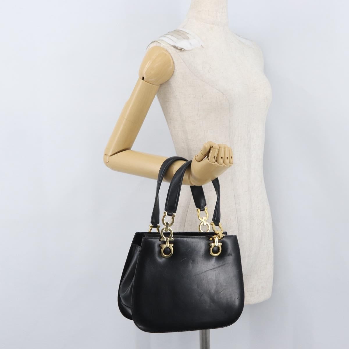 Salvatore Ferragamo Gancini handbag Leather, BLACK, LEATHER, Handbag