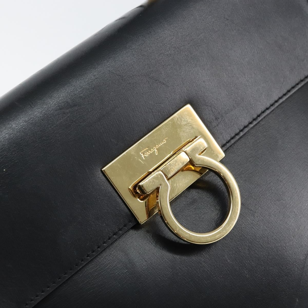 Salvatore Ferragamo Convertible Top Handle Bag Leather, BLACK, LEATHER, Handbag