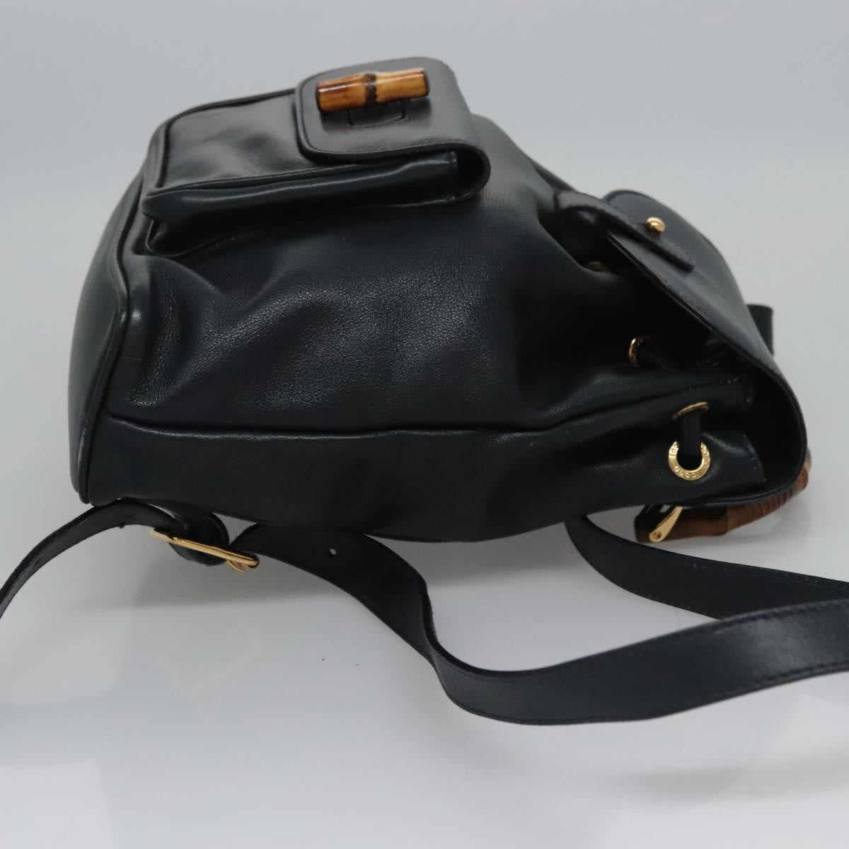 Gucci Vintage Bamboo Backpack Leather, Black, Leather, Backpack