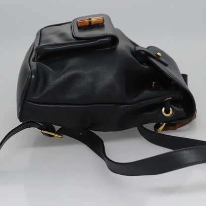 Gucci Vintage Bamboo Backpack Leather, Black, Leather, Backpack
