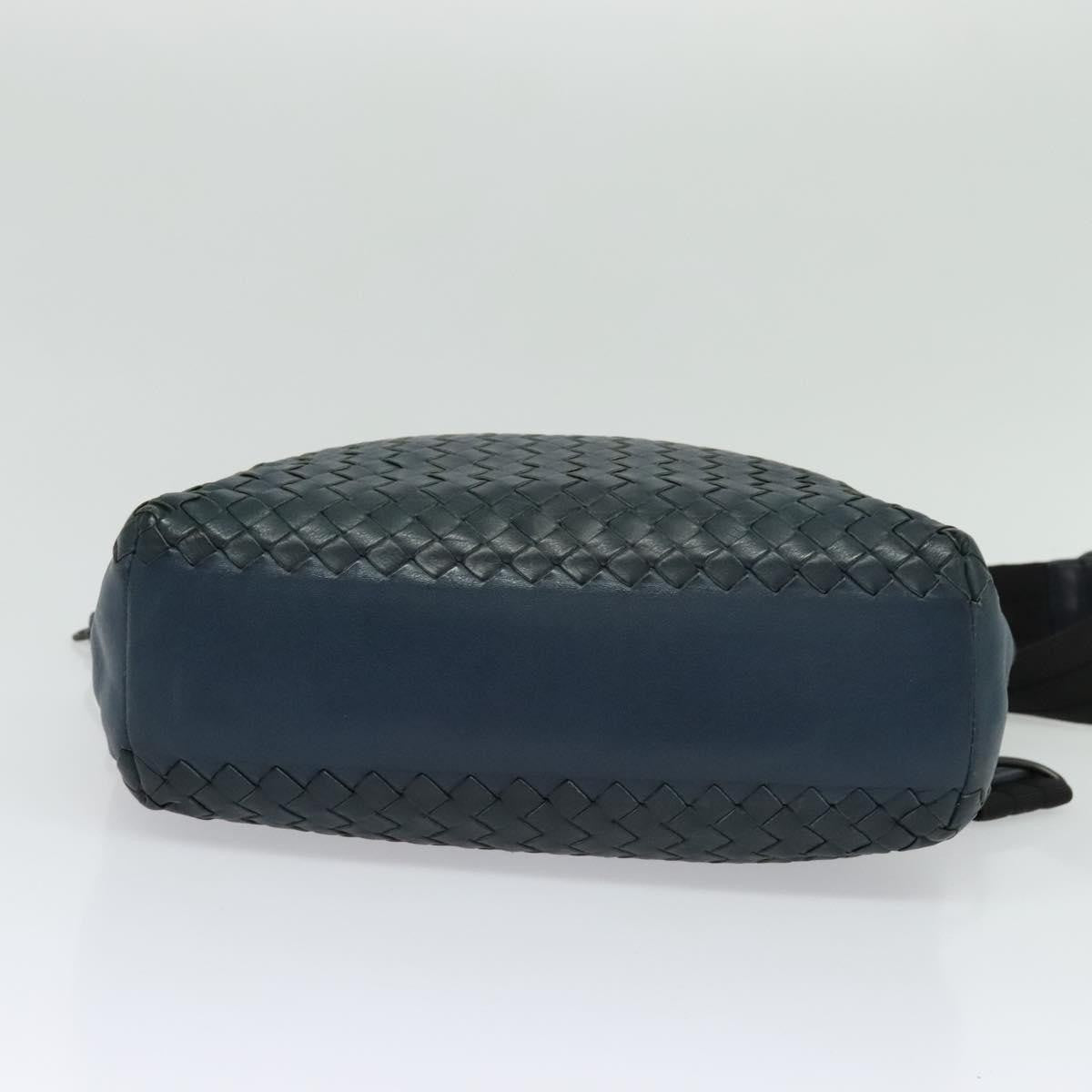 Bottega Veneta Flat Messenger Bag Intrecciato Nappa, BLUE, LEATHER, Shoulder bag