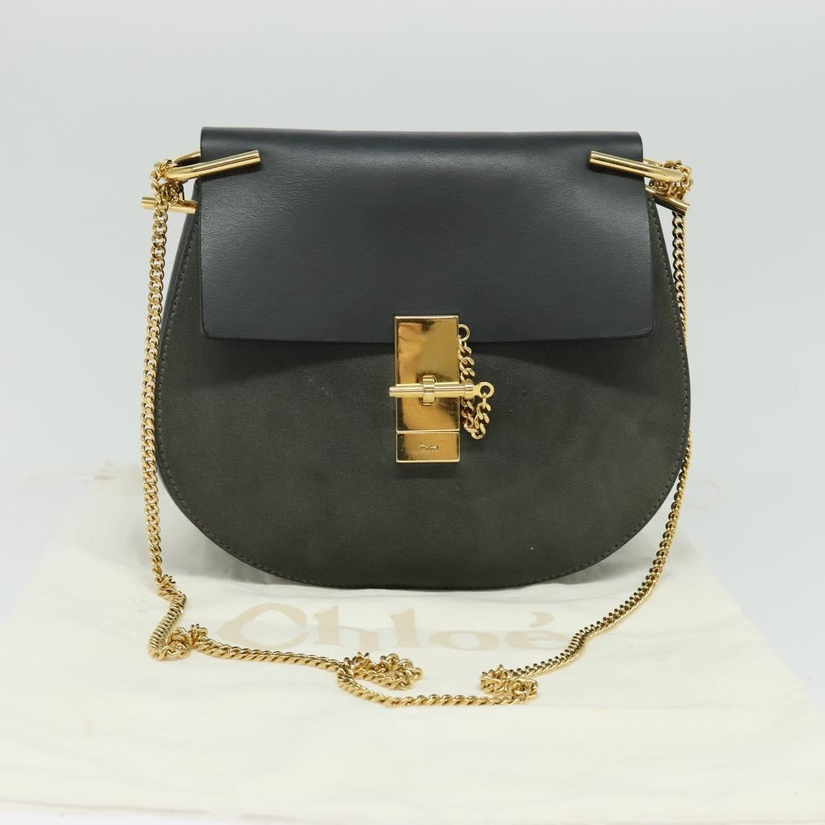 Chloe Drew Shoulder Bag Leather, KHAKI, LEATHER, Shoulder bag