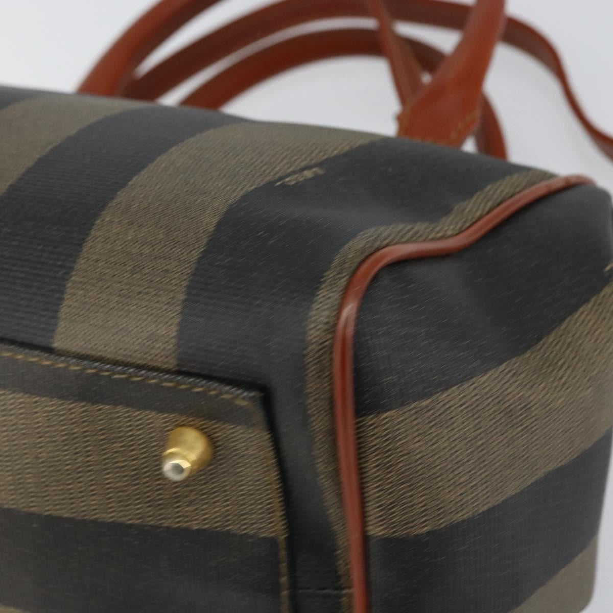 Fendi Vintage Pequin Convertible Boston Bag Coated Canvas, BLACK, CANVAS, Handbag