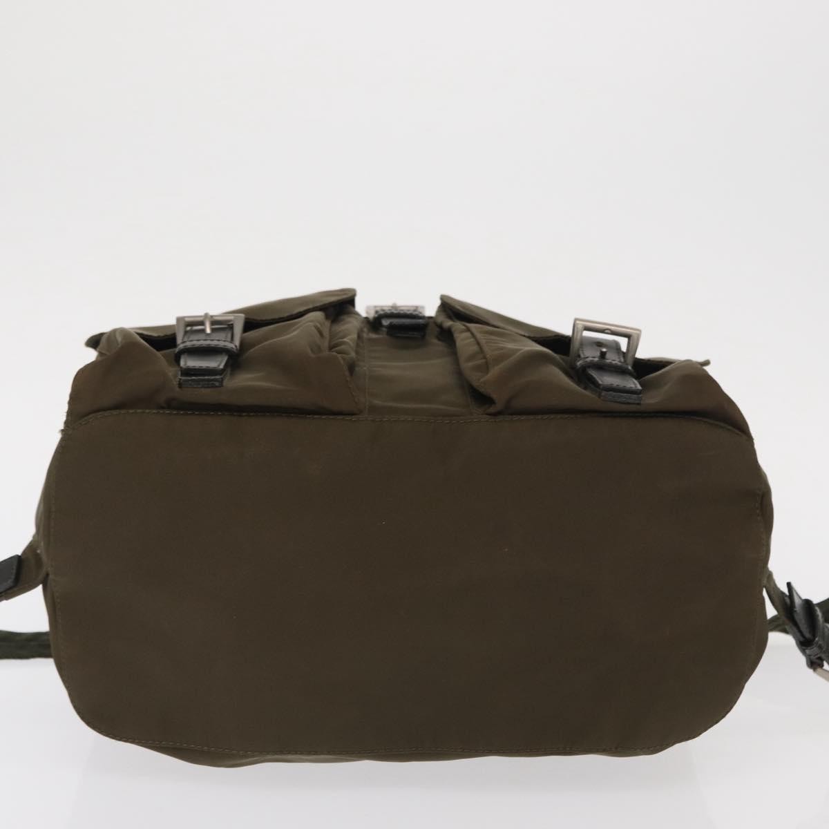 Prada Vela Double Front Pocket Backpack Tessuto with Saffiano Leather, KHAKI, NYLON, Backpack