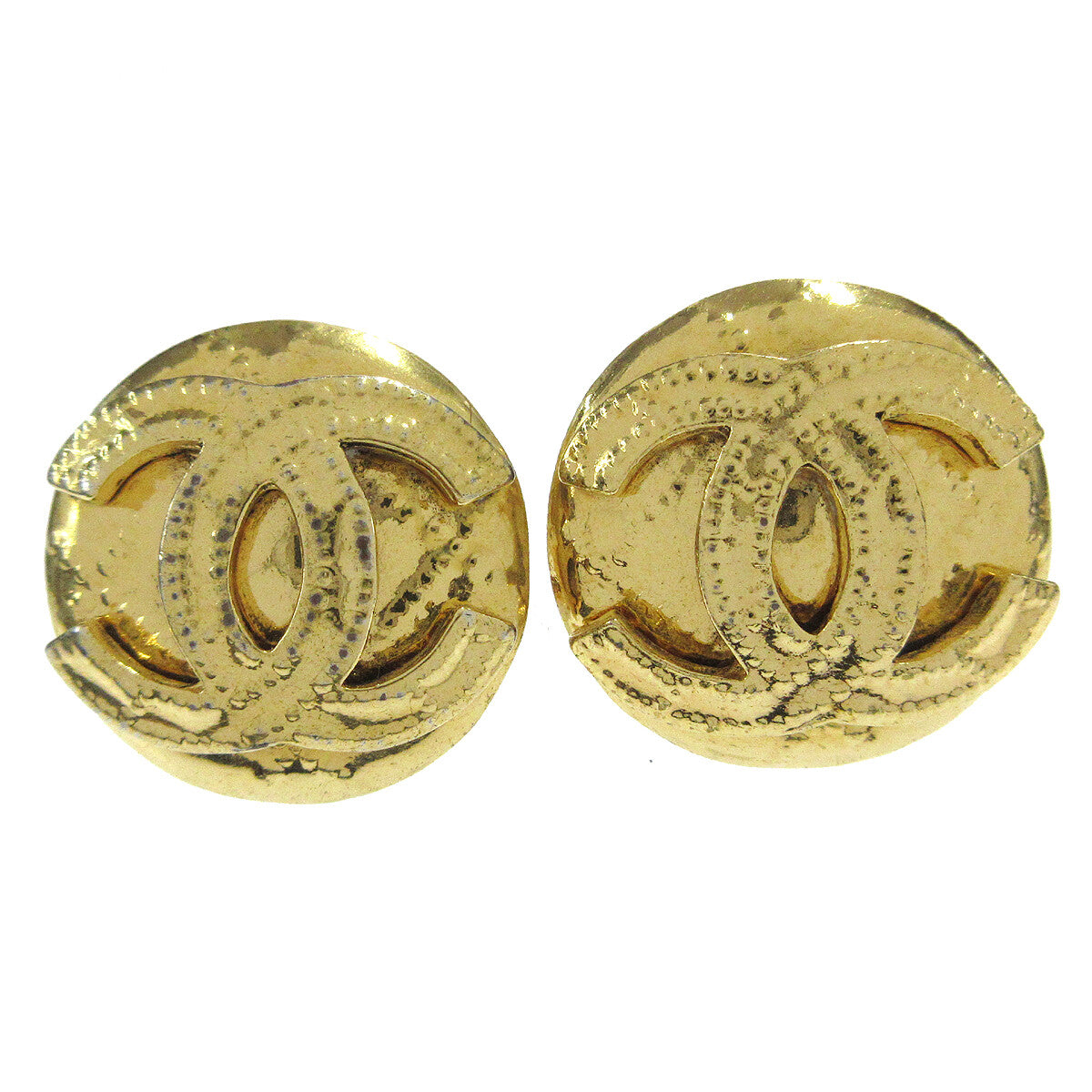 Chanel Vintage CC Round Clip-On Earrings Metal, GOLD, GOLD_PLATED, Earrings