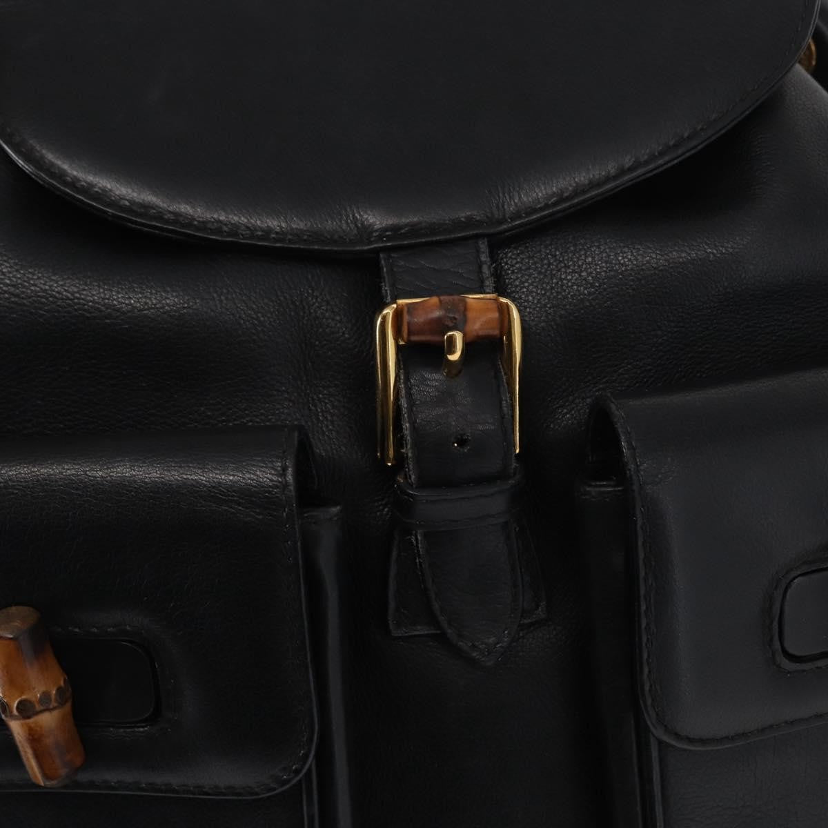 Gucci Vintage Bamboo Backpack Leather, BLACK, LEATHER, Backpack