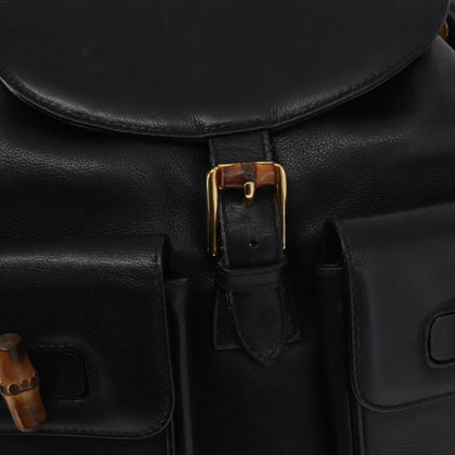 Gucci Vintage Bamboo Backpack Leather, BLACK, LEATHER, Backpack