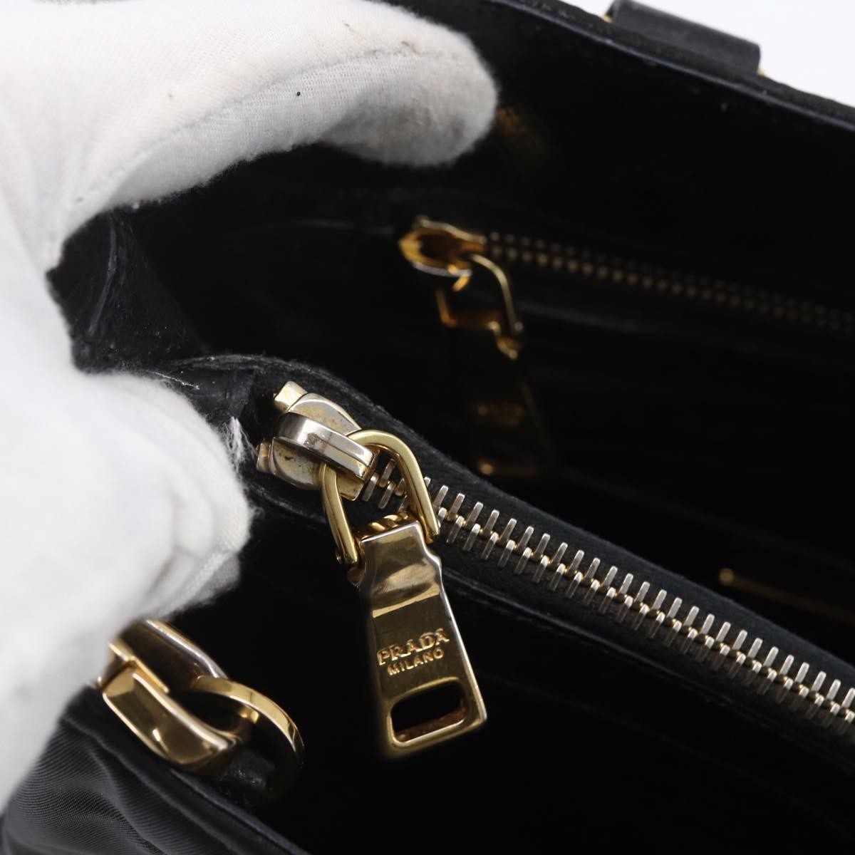 Prada Convertible Top Handle Tote Tessuto with Vernice Saffiano Leather, BLACK, NYLON, Handbag