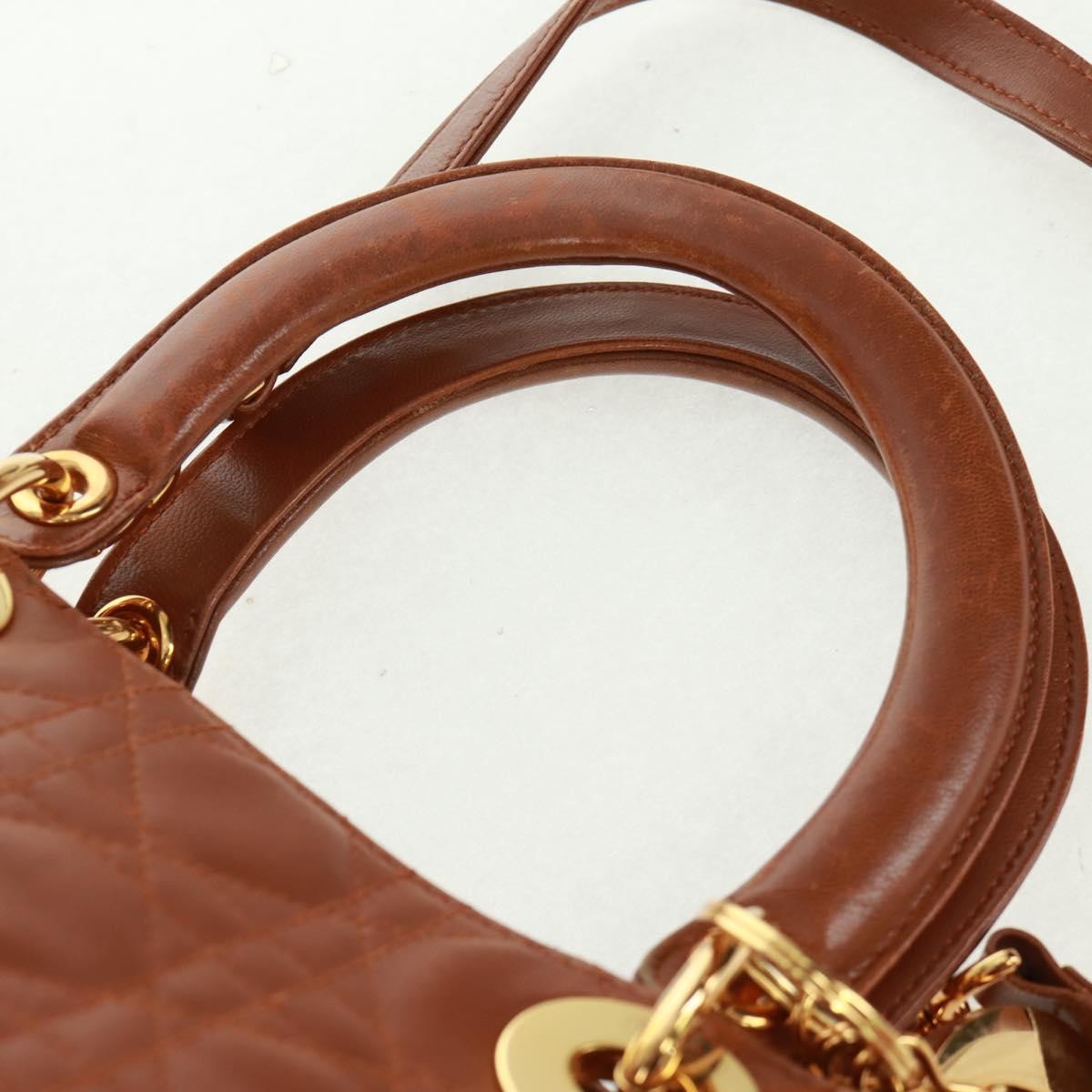 Christian Dior Vintage Lady Dior Bag Cannage Quilt Lambskin, BROWN, LEATHER, Handbag