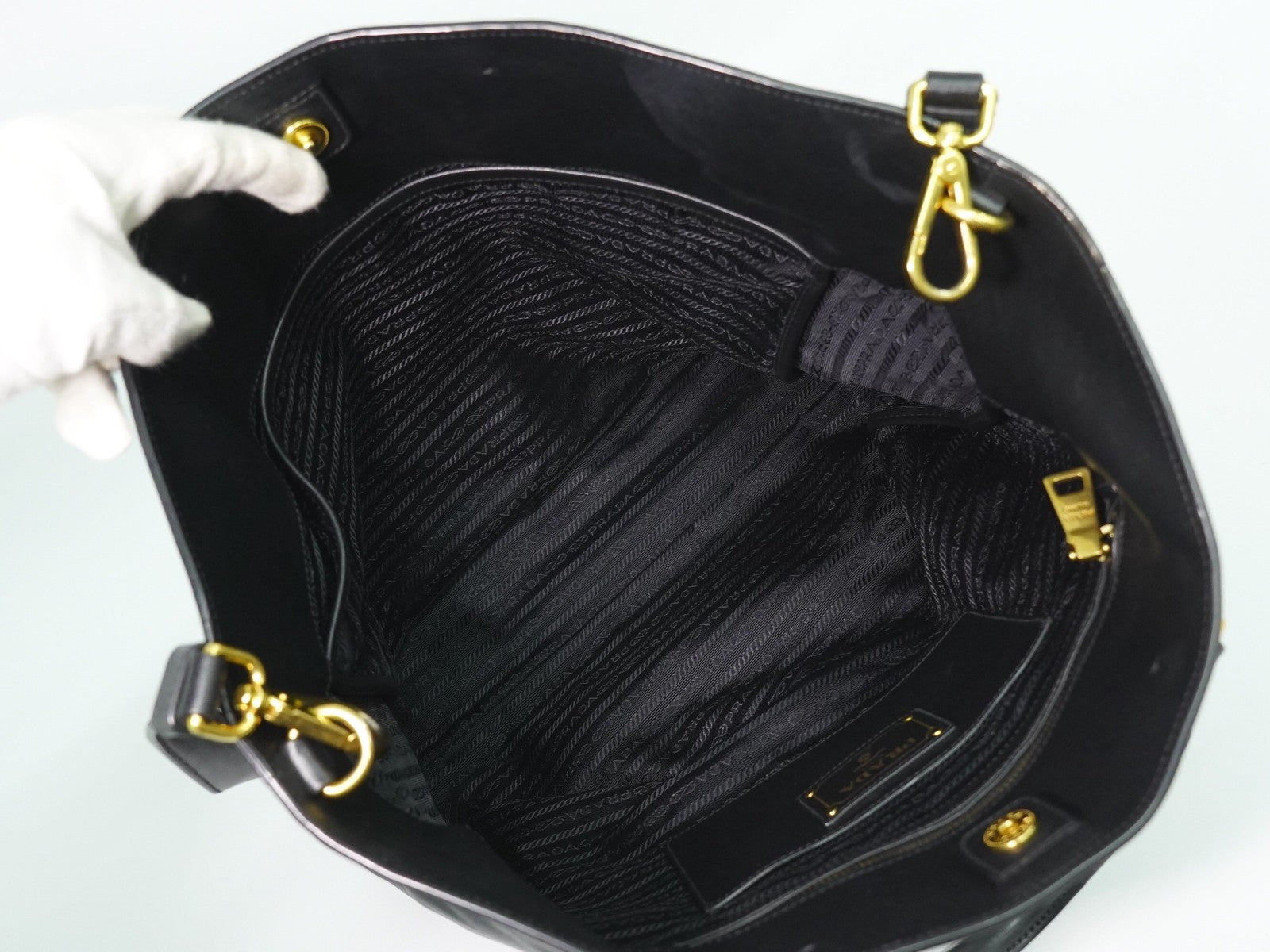 Prada Convertible Shopper Tote Soft Calf, BLACK, LEATHER, Tote bag