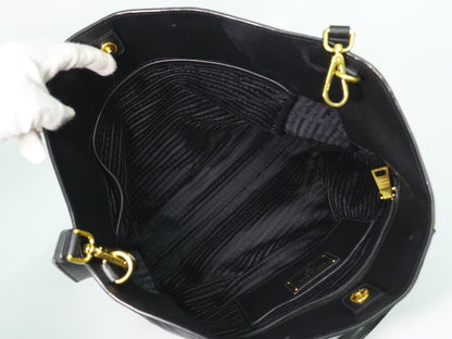 Prada Convertible Shopper Tote Soft Calf, BLACK, LEATHER, Tote bag