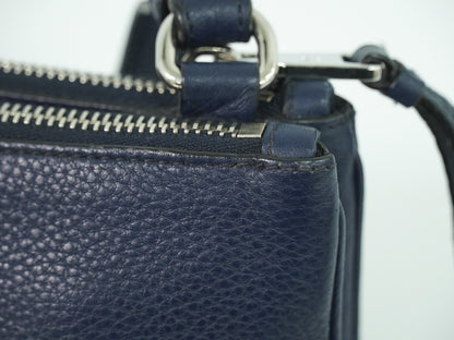Prada Double Zip Crossbody Bag Vitello Daino, NAVY, LEATHER, Shoulder bag
