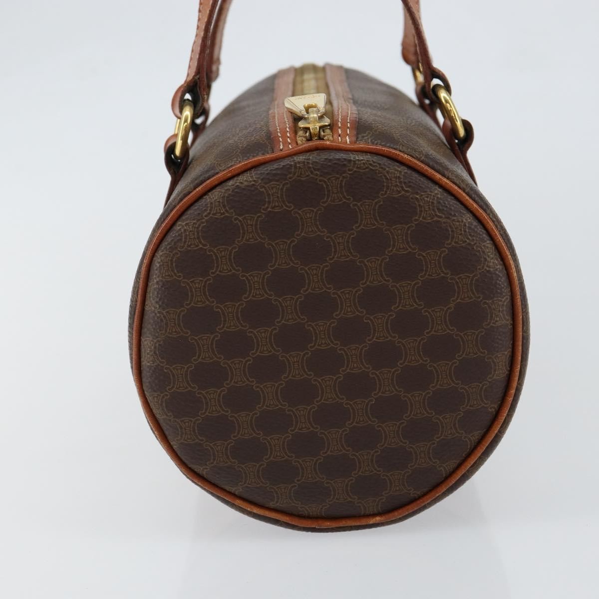 Celine Vintage Macadam Handbag Canvas and Leather, BROWN, PVC, Shoulder bag