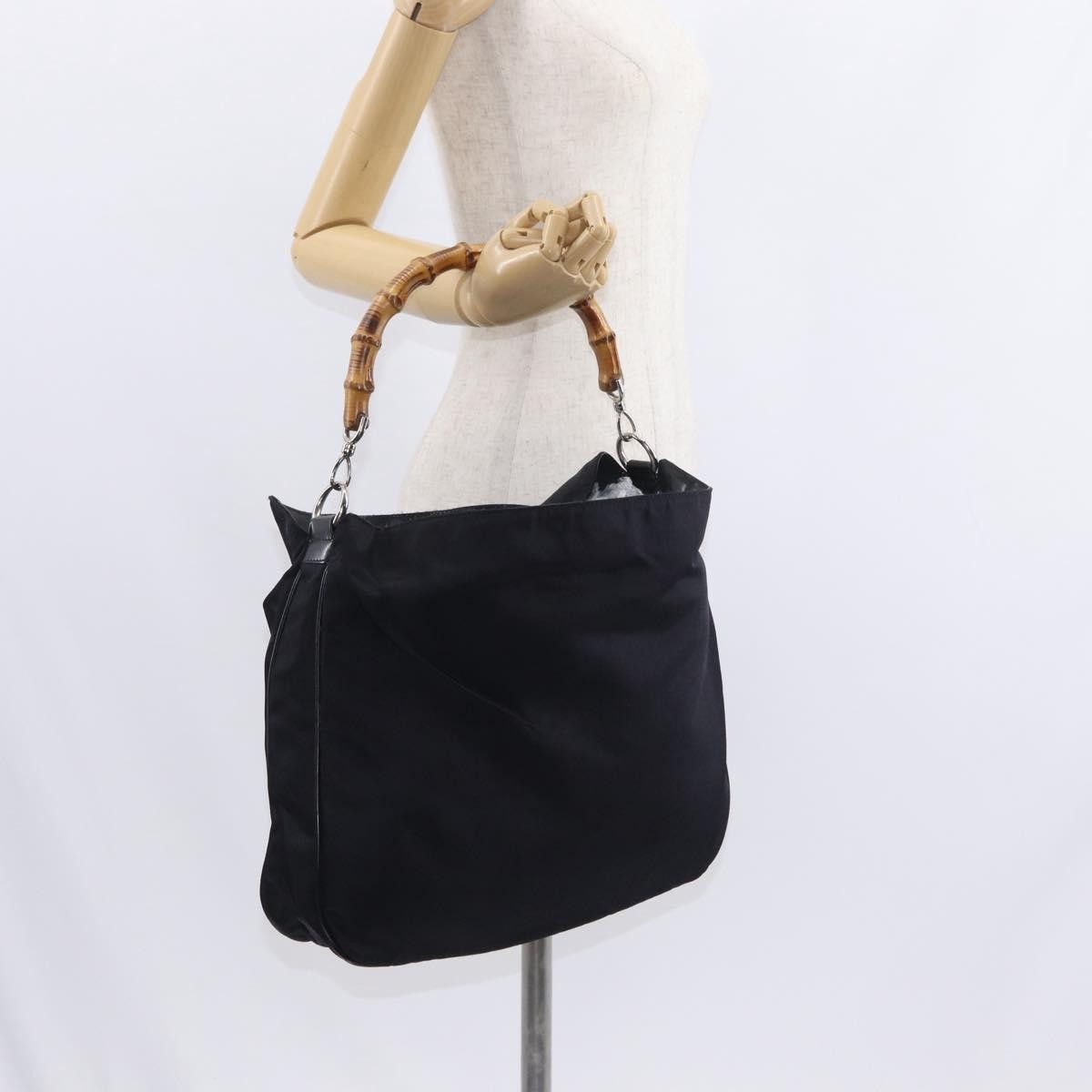 Gucci Vintage Bamboo Shoulder Bag Nylon, BLACK, CANVAS, Shoulder bag
