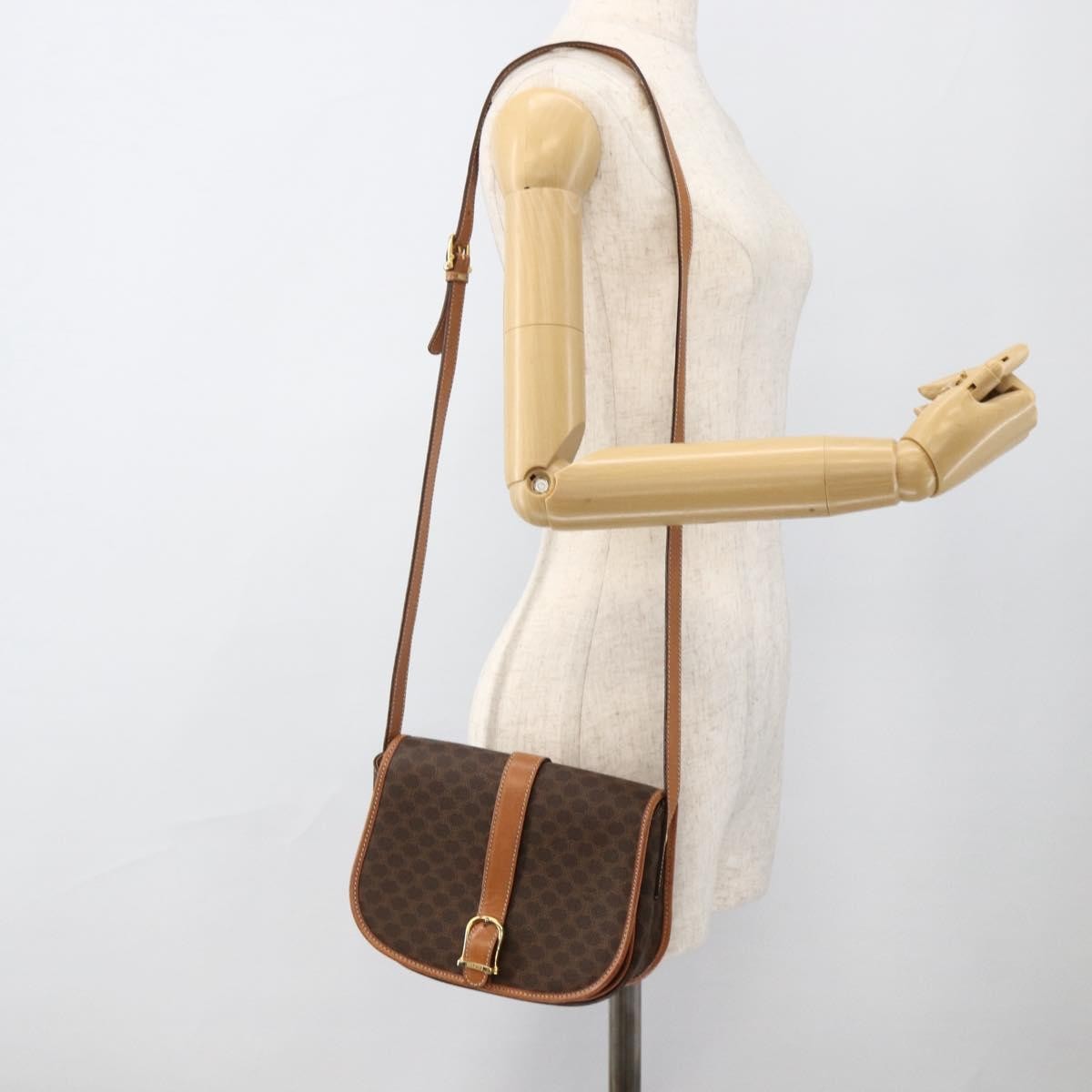 Celine Vintage Macadam Shoulder Bag Canvas and Leather, Brown, PVC, Shoulder Bag